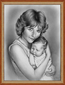 Парный портрет : мать и дитя. Техника сухая кисть.
