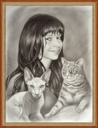 Портрет девушки с кошками.