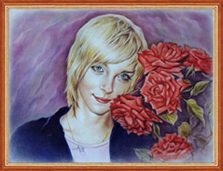 Портрет девушки с розами в технике сухая кисть.